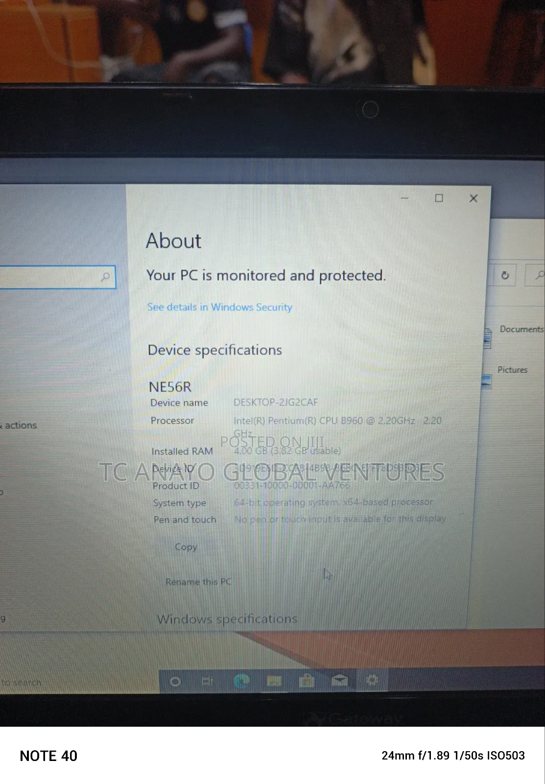 Laptop Gateway NE56R 4GB Intel Pentium HDD 320GB