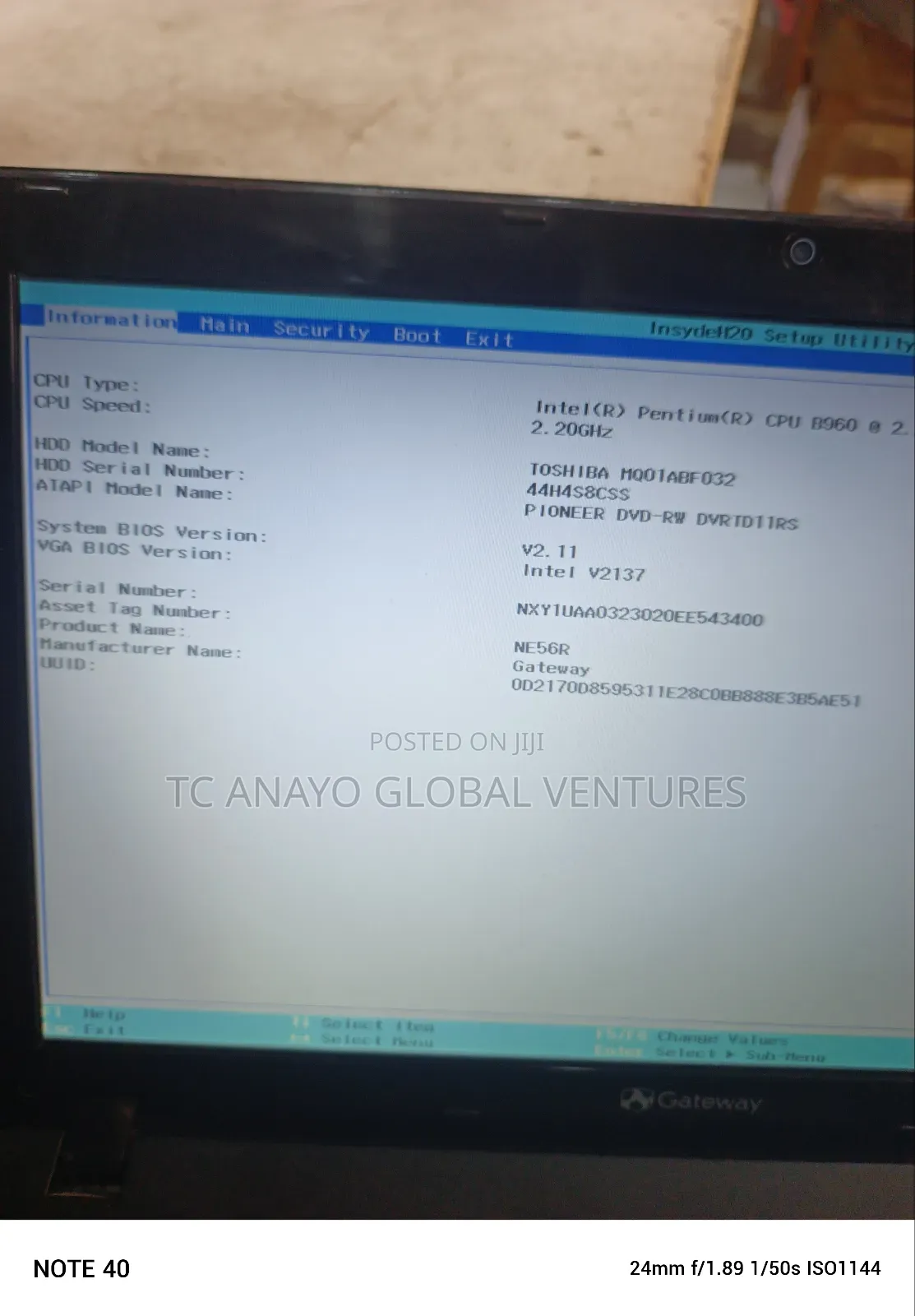Laptop Gateway NE56R 4GB Intel Pentium HDD 320GB