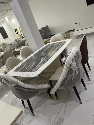 6seater Imported Turkey Marble Dining Table With Solid Chair
