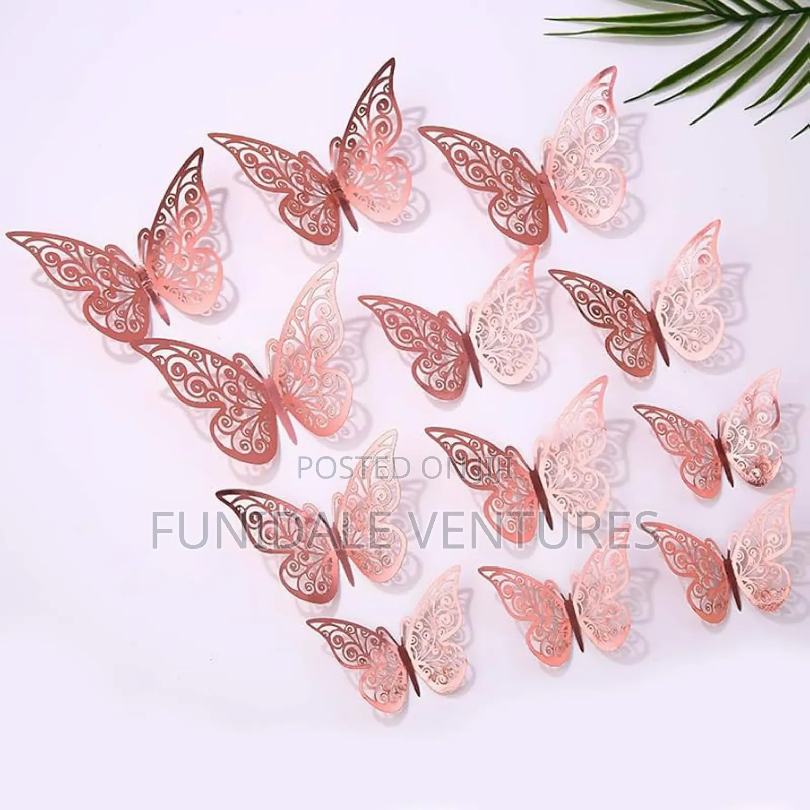12 Pack Rose Gold 3d Butterfly Decoration