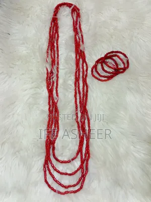 4 Layers Navel Length Men's Traditional Coral Bead - Red