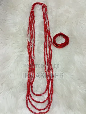 4 Layers Navel Length Men's Traditional Coral Bead - Red