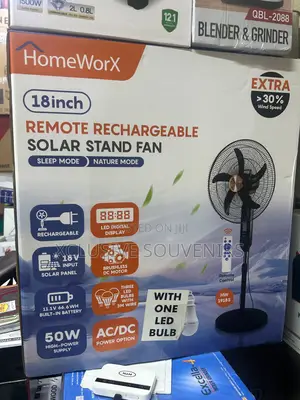 Homeworx 18 Inches Rechargeable Solar Fan With Solar Panel And Bulb