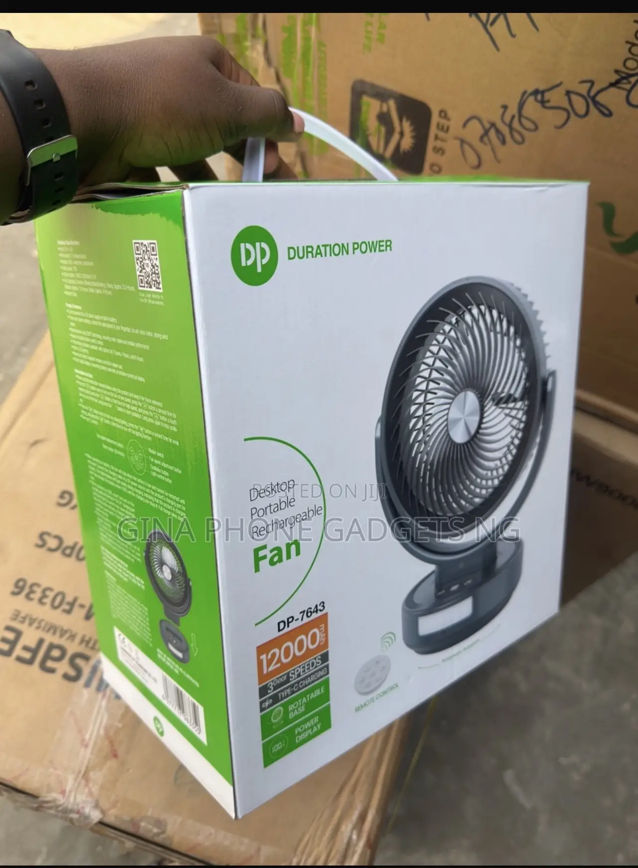 12000mah Remote Control Rotating Rechargeable Table Fan With Led Light