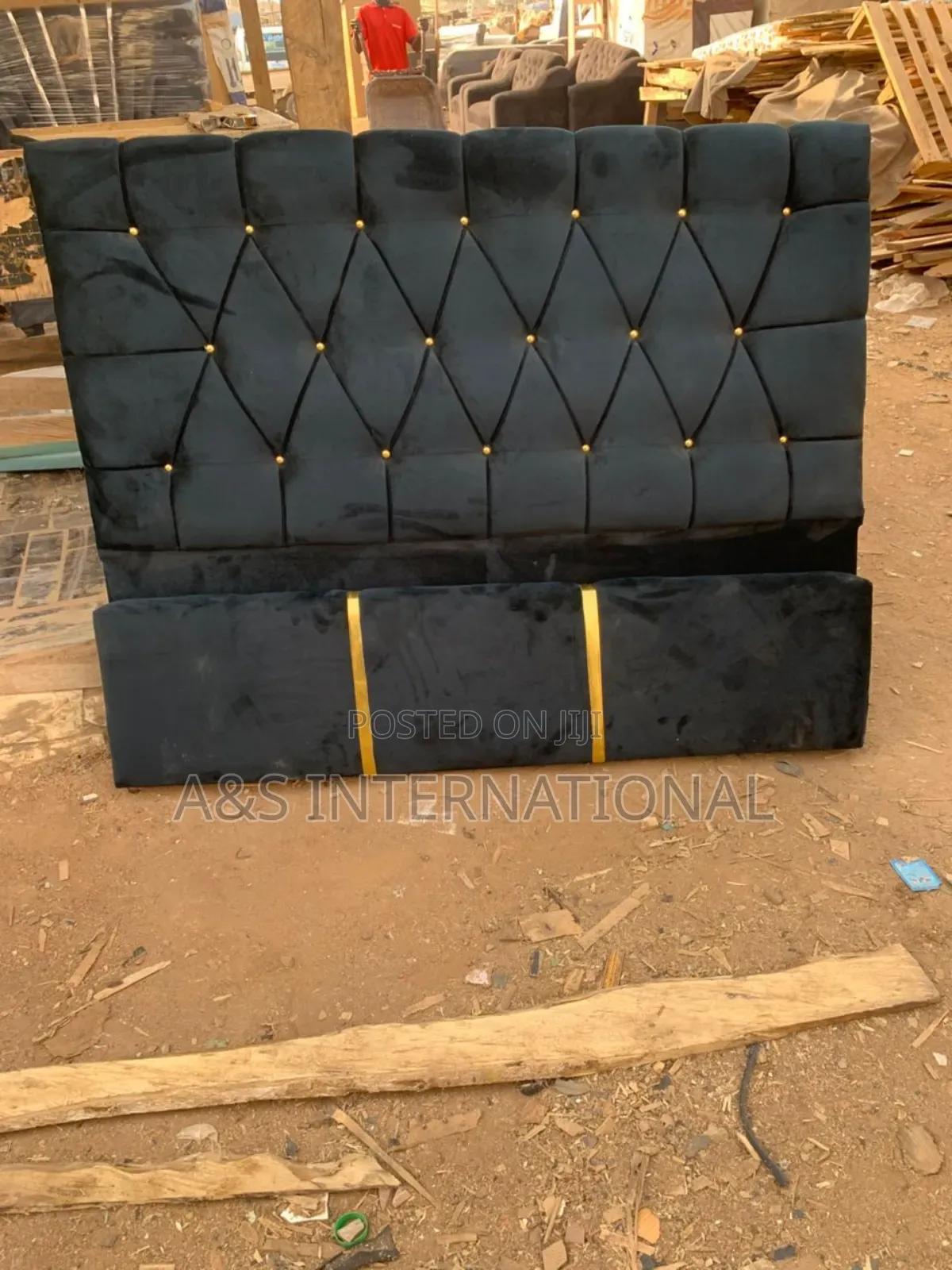 Bedframe Grey With Gold Pin and Stripes