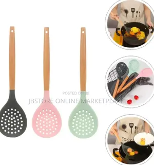 Silicone Skimmer Slotted Spoons With Wooden Handles