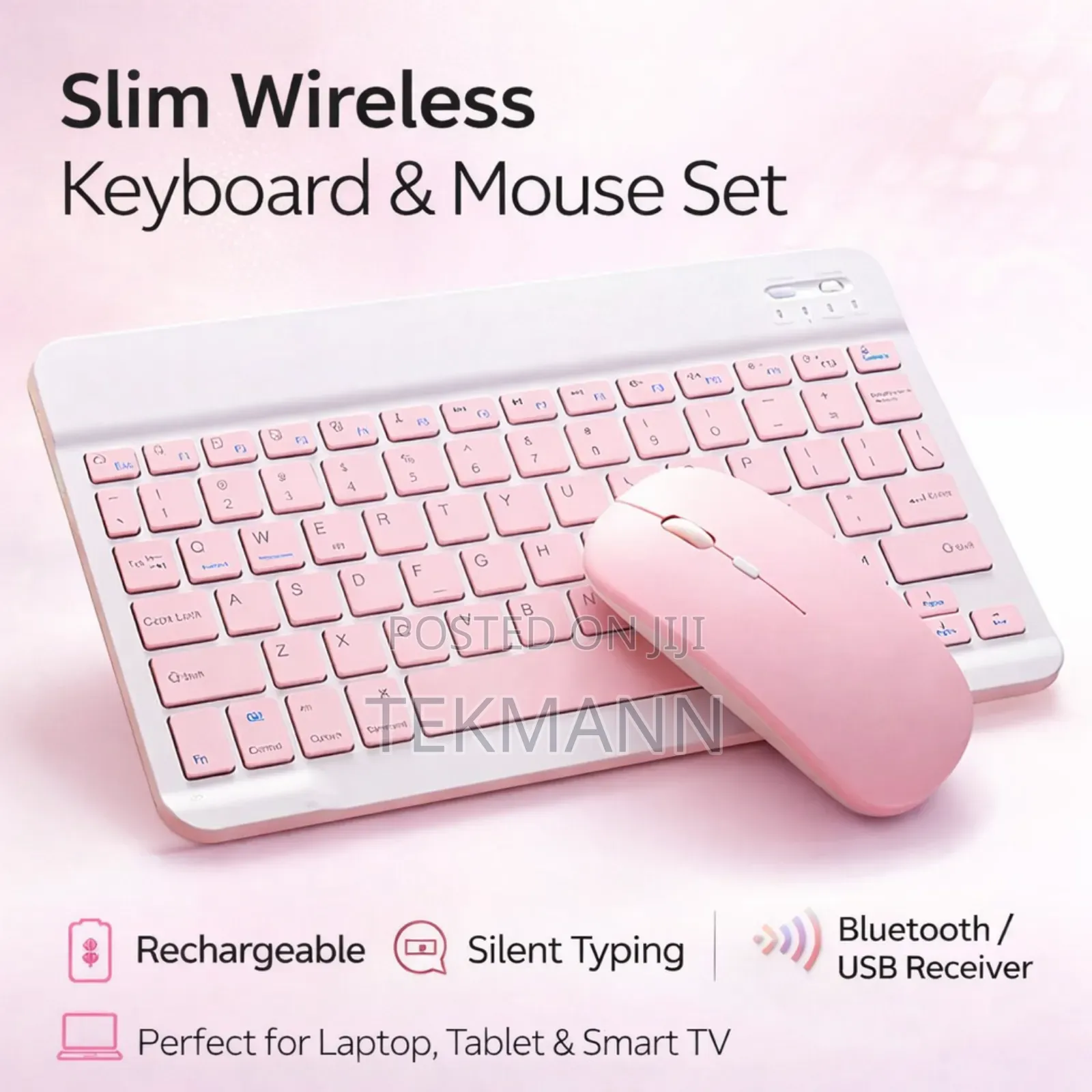 Slim Rechargeable Wireless Keyboard Mouse Combo – Long Battery