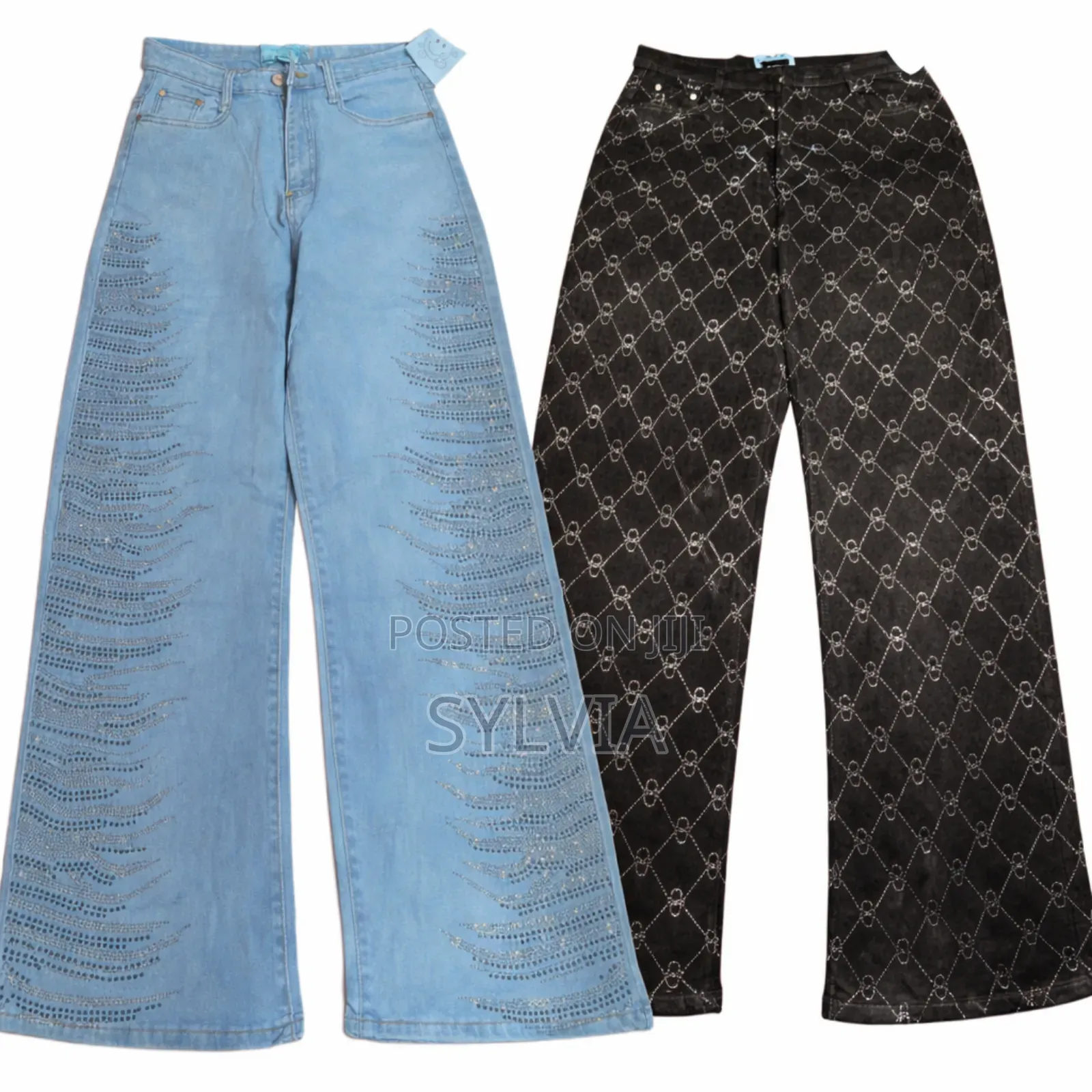 Wide Leg Stoned Jean Trouser