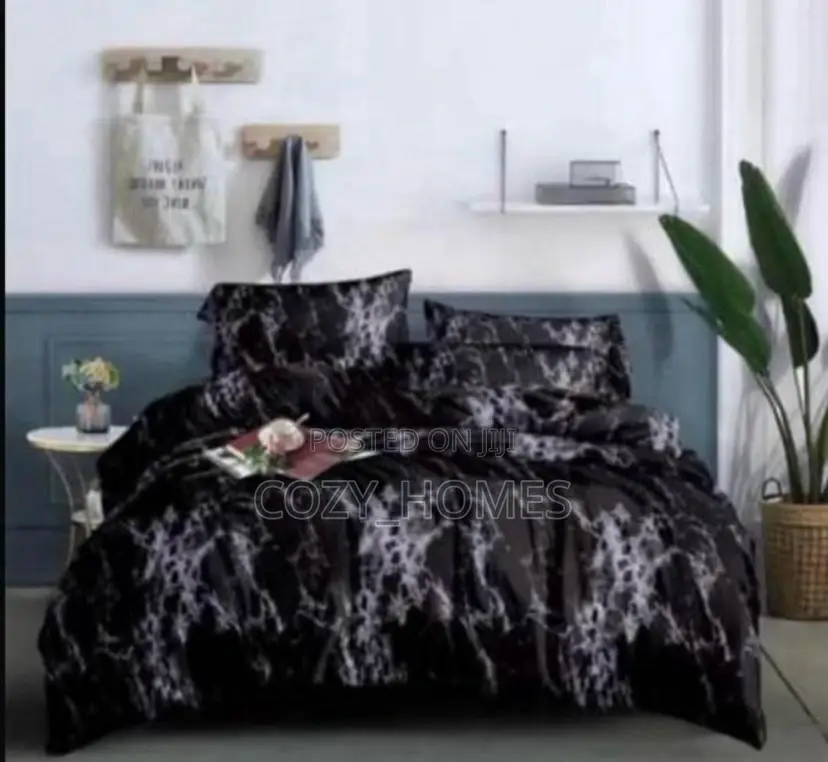 Black Marble Design Bedspread, Pillowcases Duvet Set