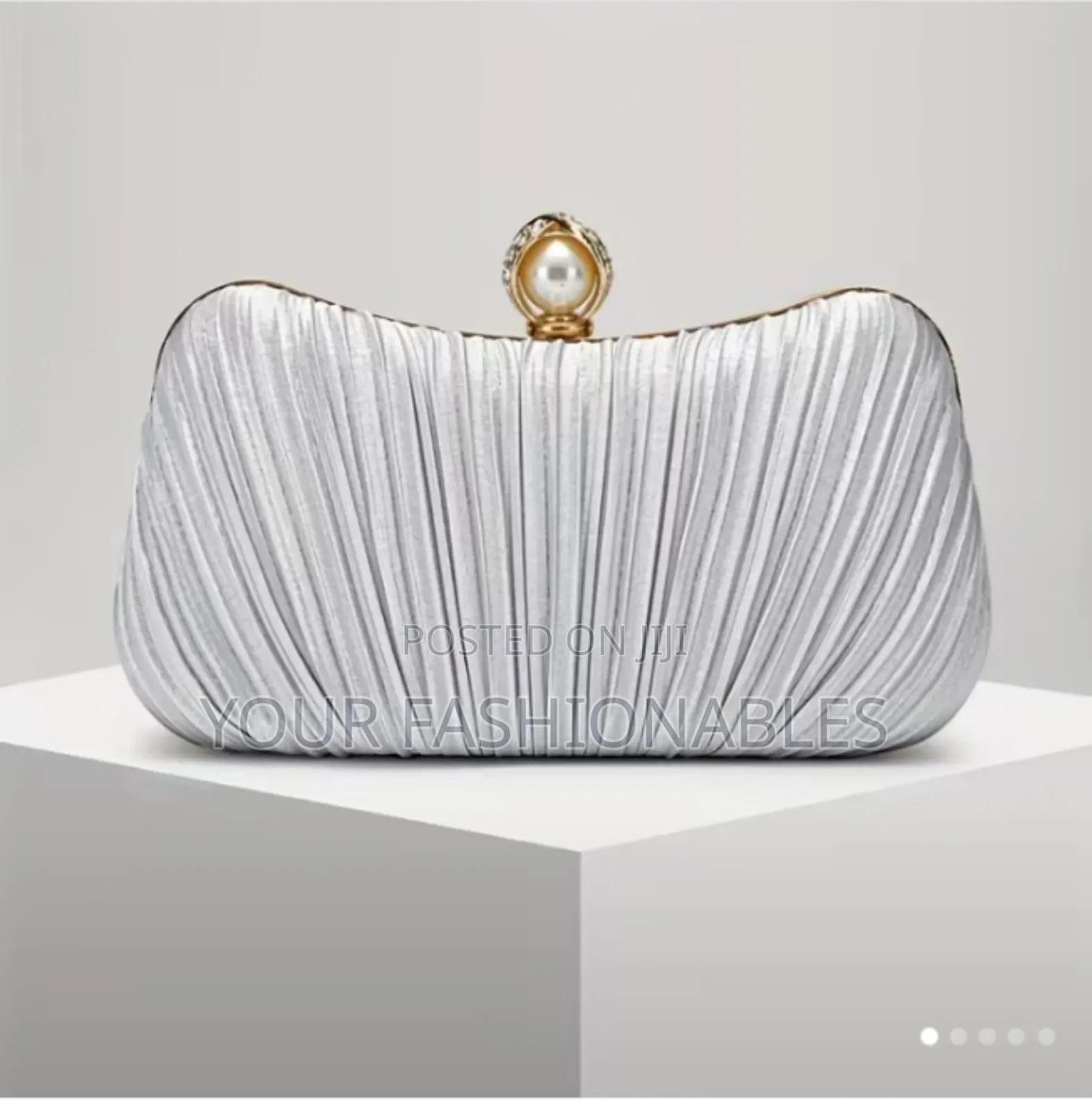 Silver Pleated Evening Clutch Purse