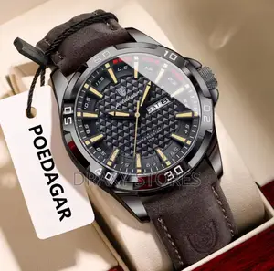 Poedagar Luxury Leather Watch — Day Date Edition