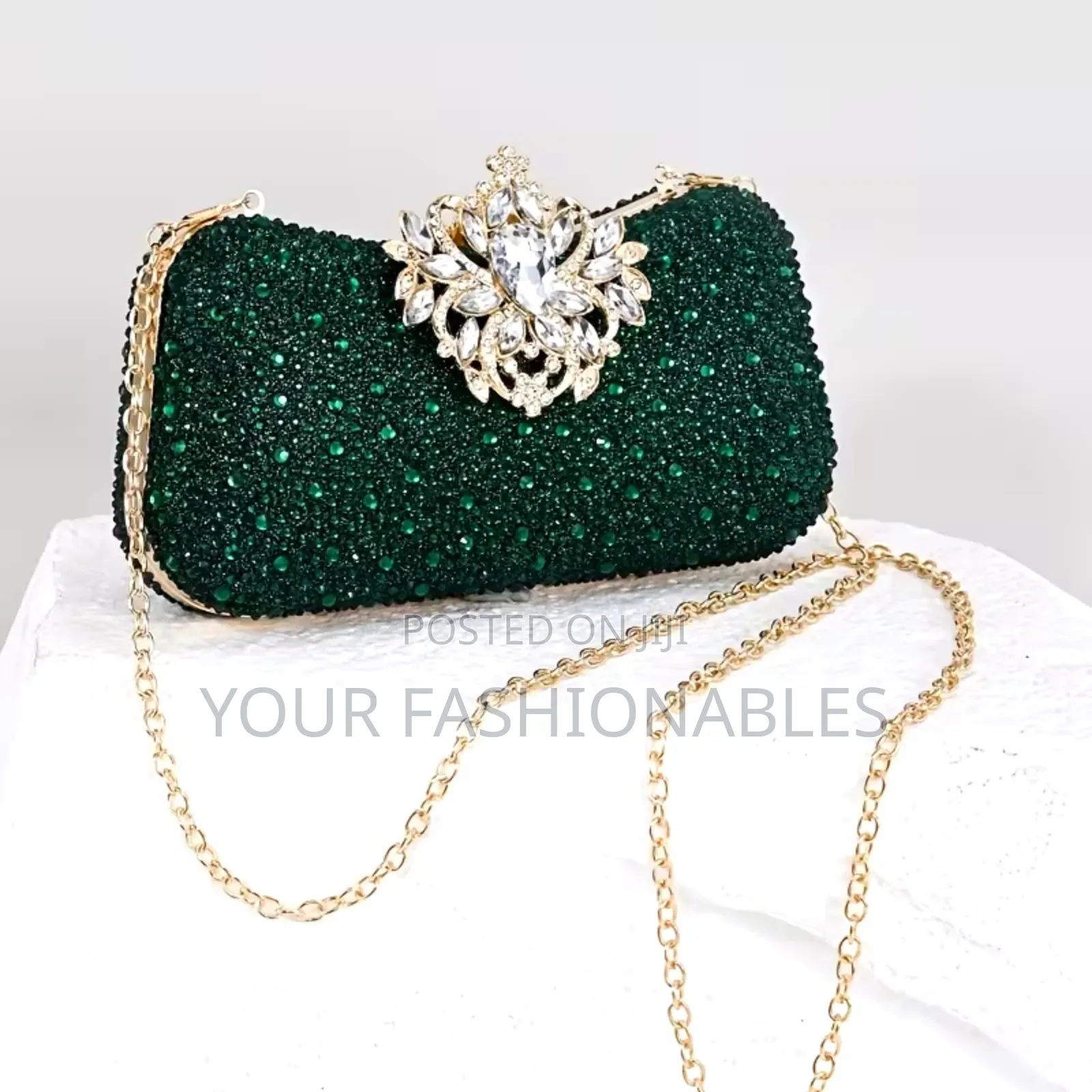 Green Stone Encrusted Clutch Purse