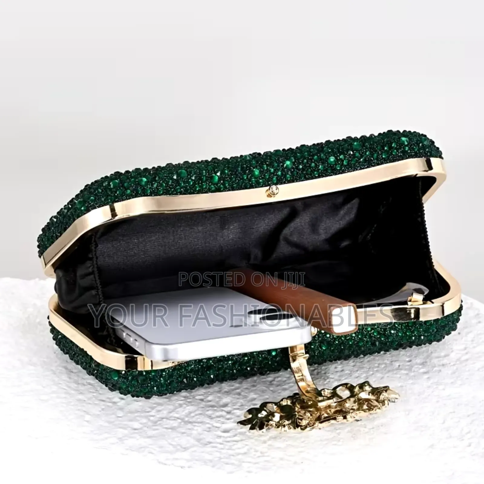 Green Stone Encrusted Clutch Purse