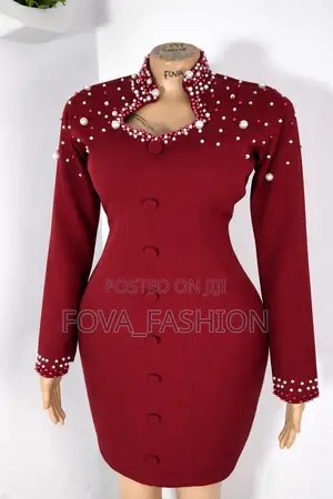Elegant Burgundy Beaded Long Sleeve Mini Dress