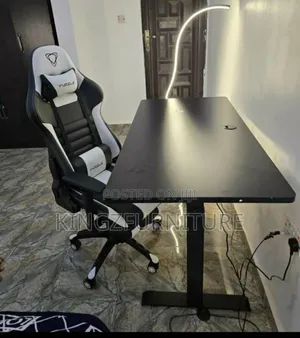 White and Black Furgle Chair With Black Adjustable Desk
