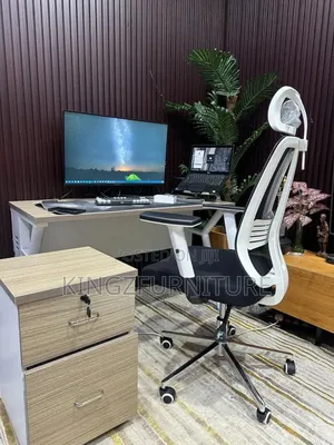  Office Table With White and Black Butterfly Chair + Drawer