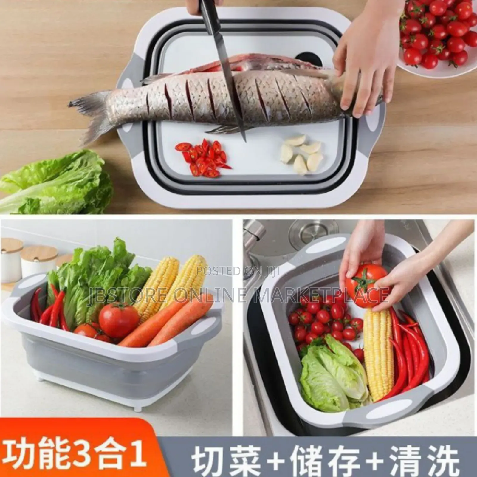 3in1 Collapsible Kitchen Tool That Function as Chopper Board Storage