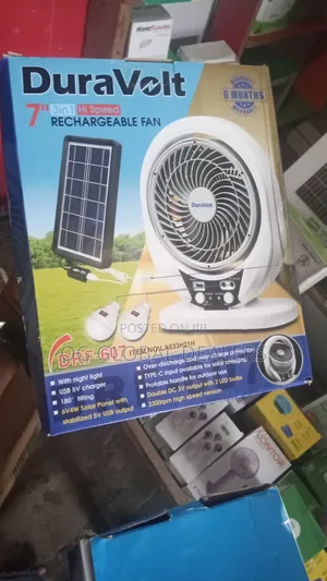 "7" Duravolt 3in 1 Highspeed Rechargeable Fan (With Solar Panel)