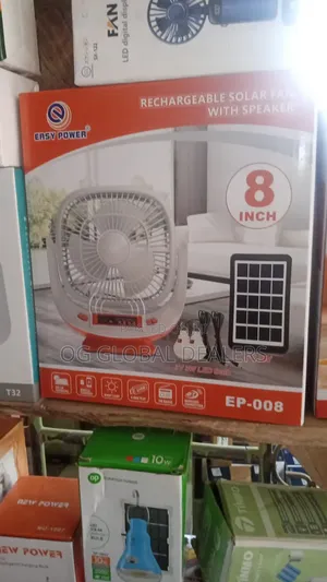8" Inch Easy Power Rechargeable Solar Fan (With Bluetooth and Radio)