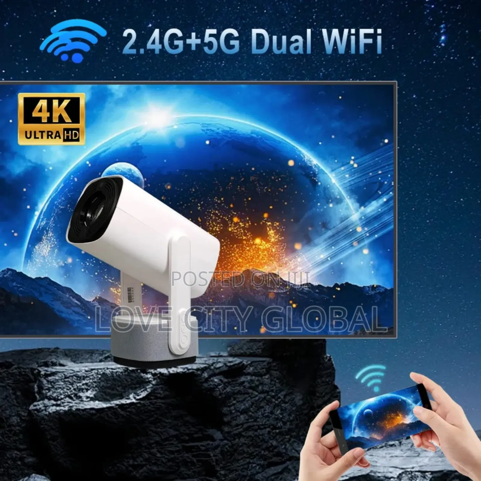  Android 11 Wifi 6 Bt Rechargeable Battery Projector 150" Display