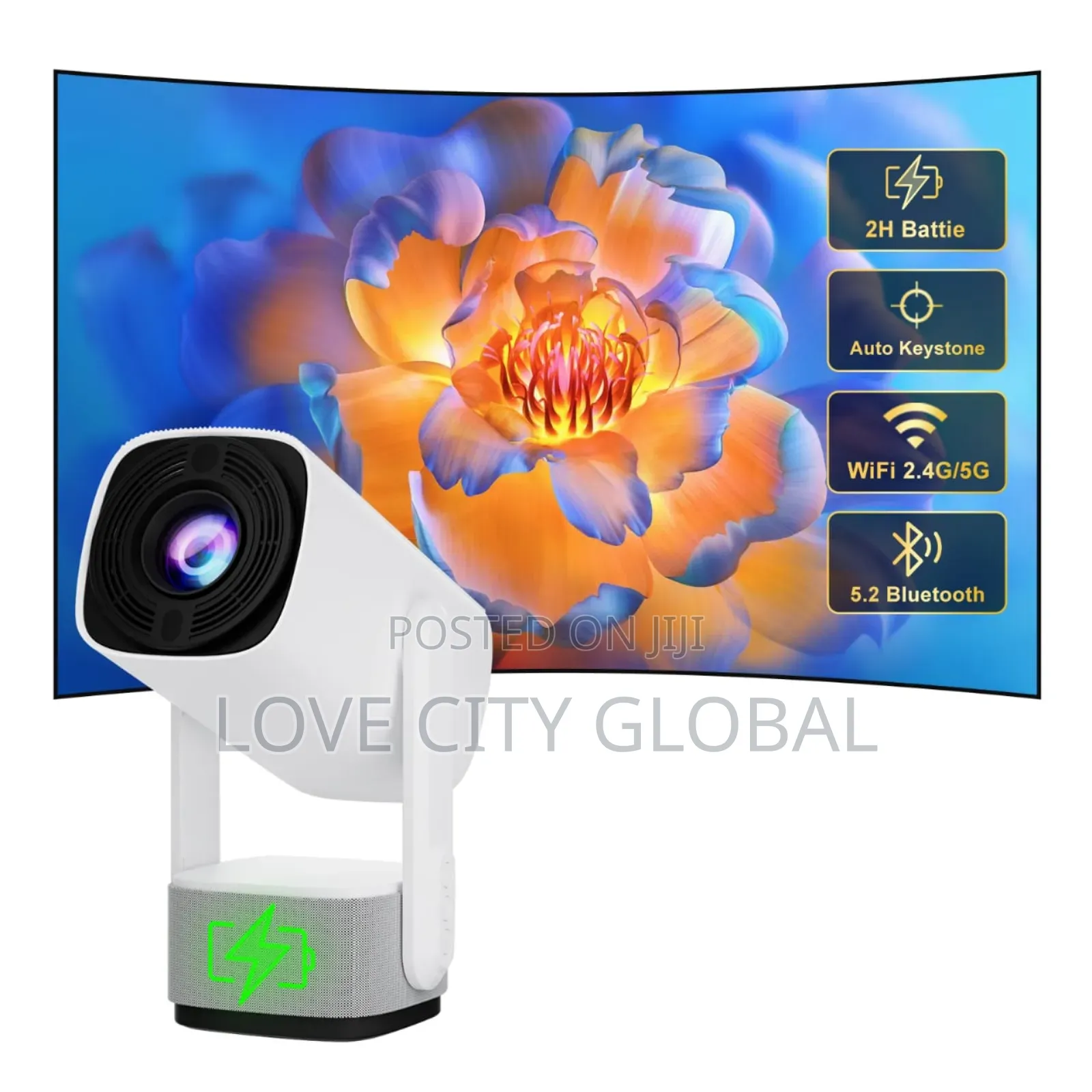  Android 11 Wifi 6 Bt Rechargeable Battery Projector 150" Display