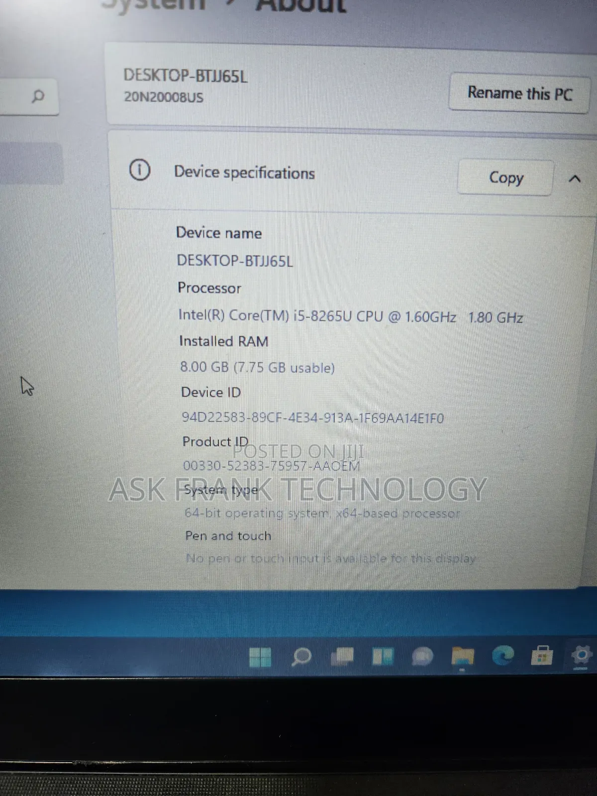 Laptop Lenovo ThinkPad T490s 8GB Intel Core i5 SSD 256GB