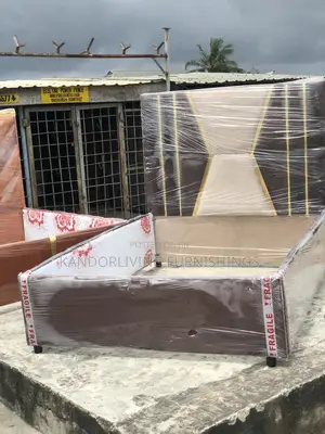 4.5 by 6 Padded Bed Frame With Gold Strips