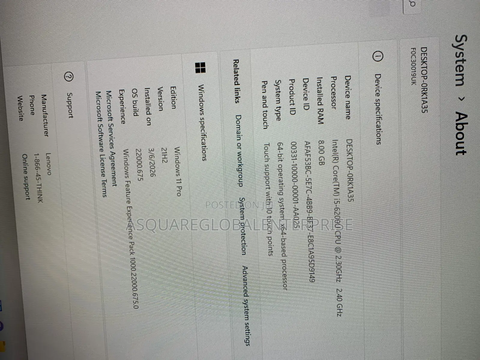 Desktop Computer Lenovo ideacentre AIO 510S 8GB Intel Core i5 SSD 256GB