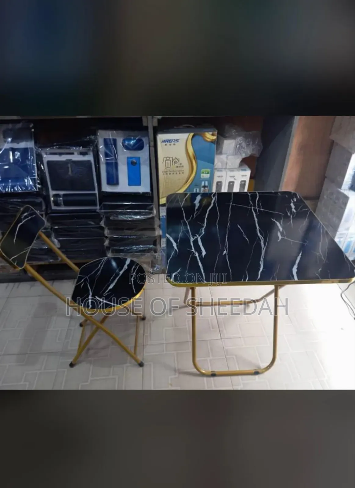 Marble Design Foldable Table and 1 Chair Set