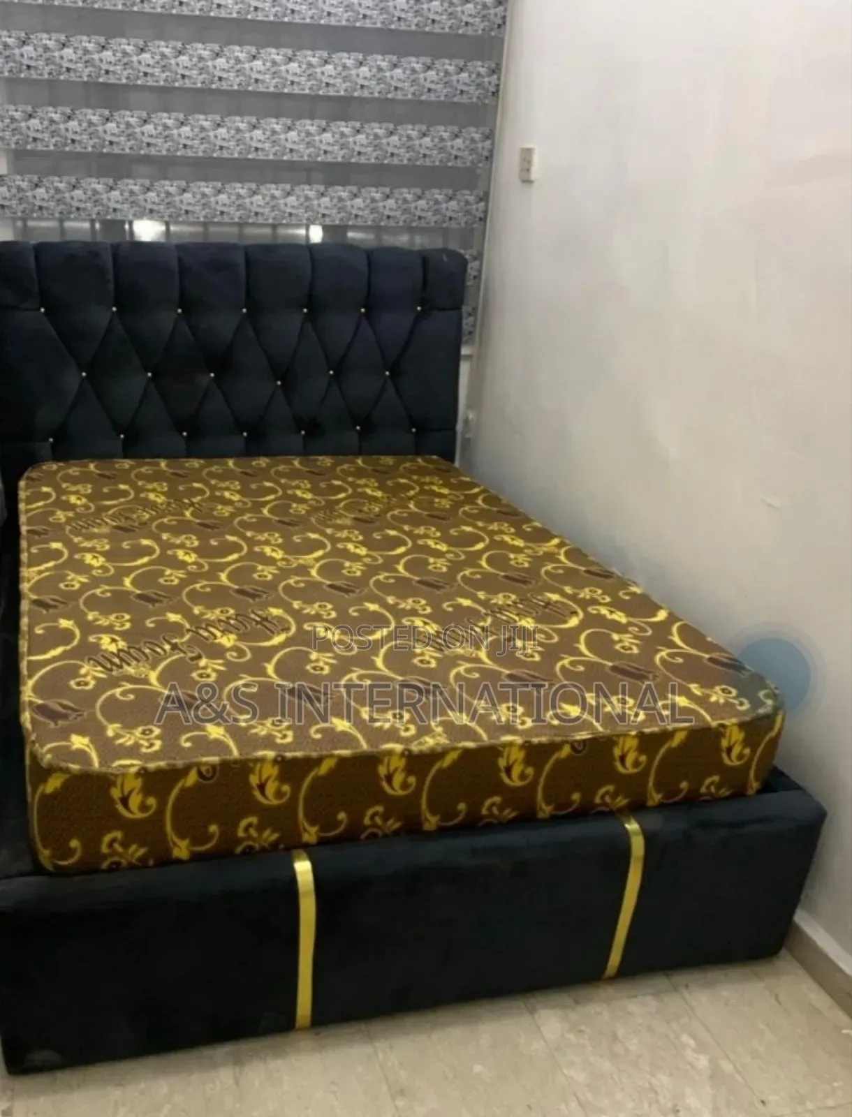 Bedframe Grey With Gold Pin and Stripes