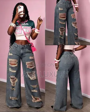 Luxury Distressed Acid Wash Wide Leg Jeans