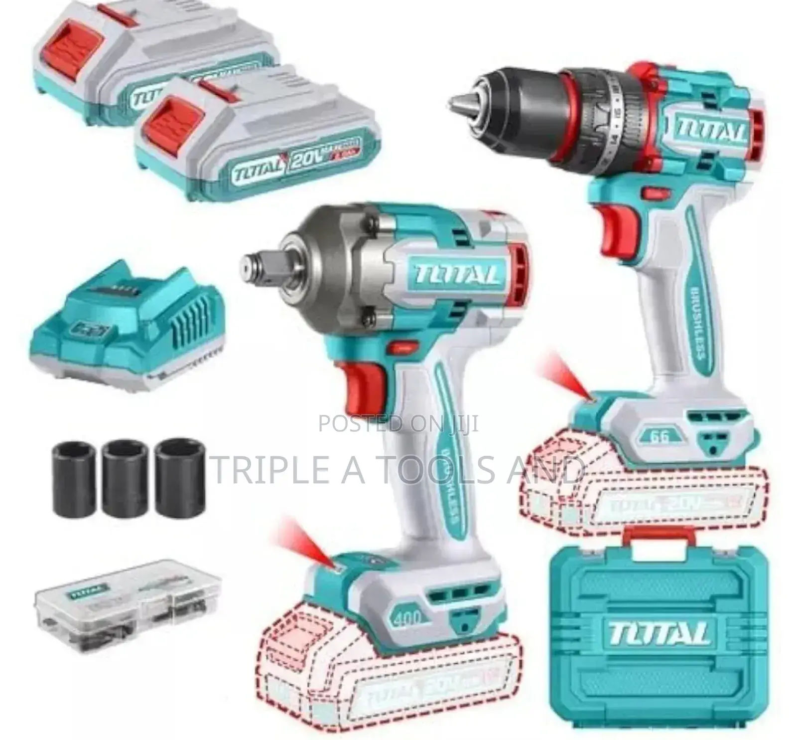 Total Cordless 2 PCS Brushless Combo Kit, Impact Drill Impact Wrench