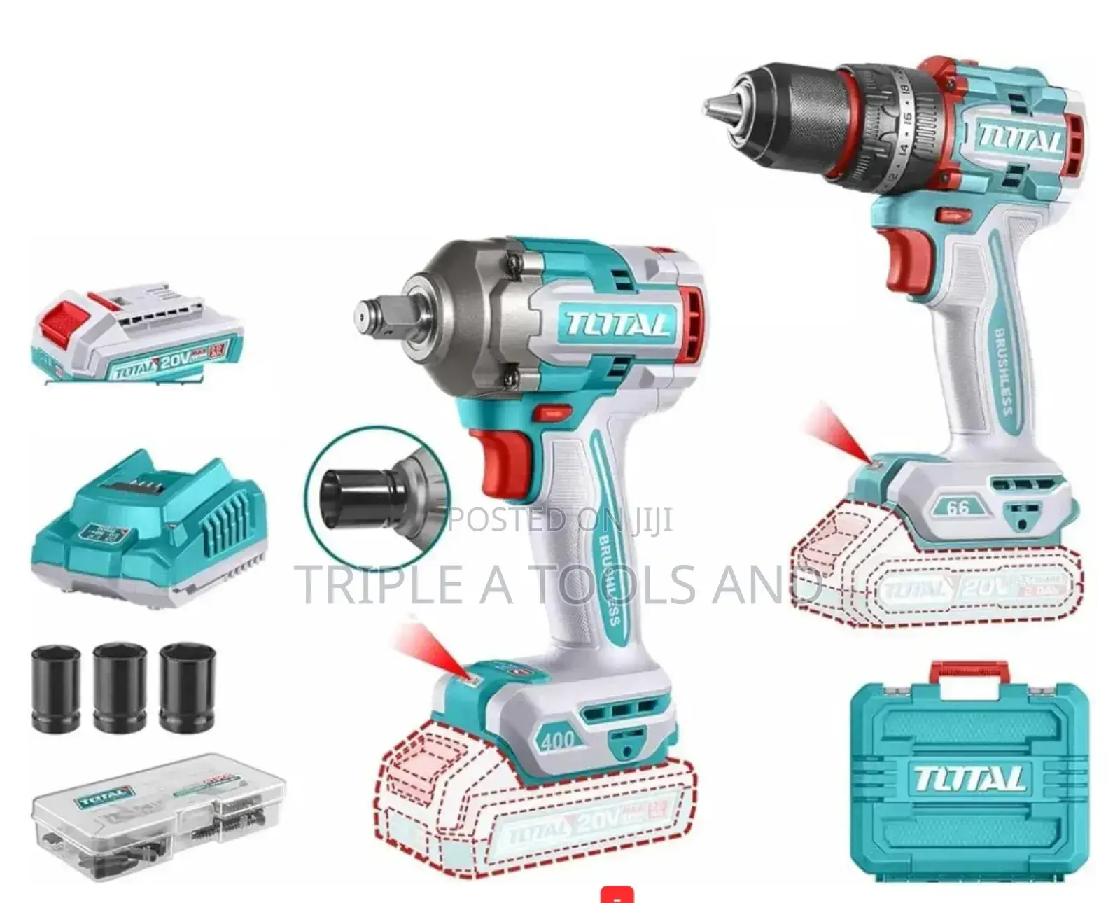 Total Cordless 2 PCS Brushless Combo Kit, Impact Drill Impact Wrench