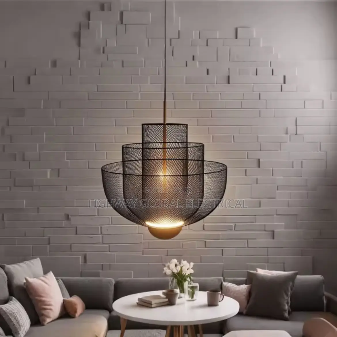 American Simple Grid Hollow Designer Pendant Dropping Chandelier