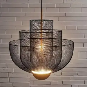 American Simple Grid Hollow Designer Pendant Dropping Chandelier