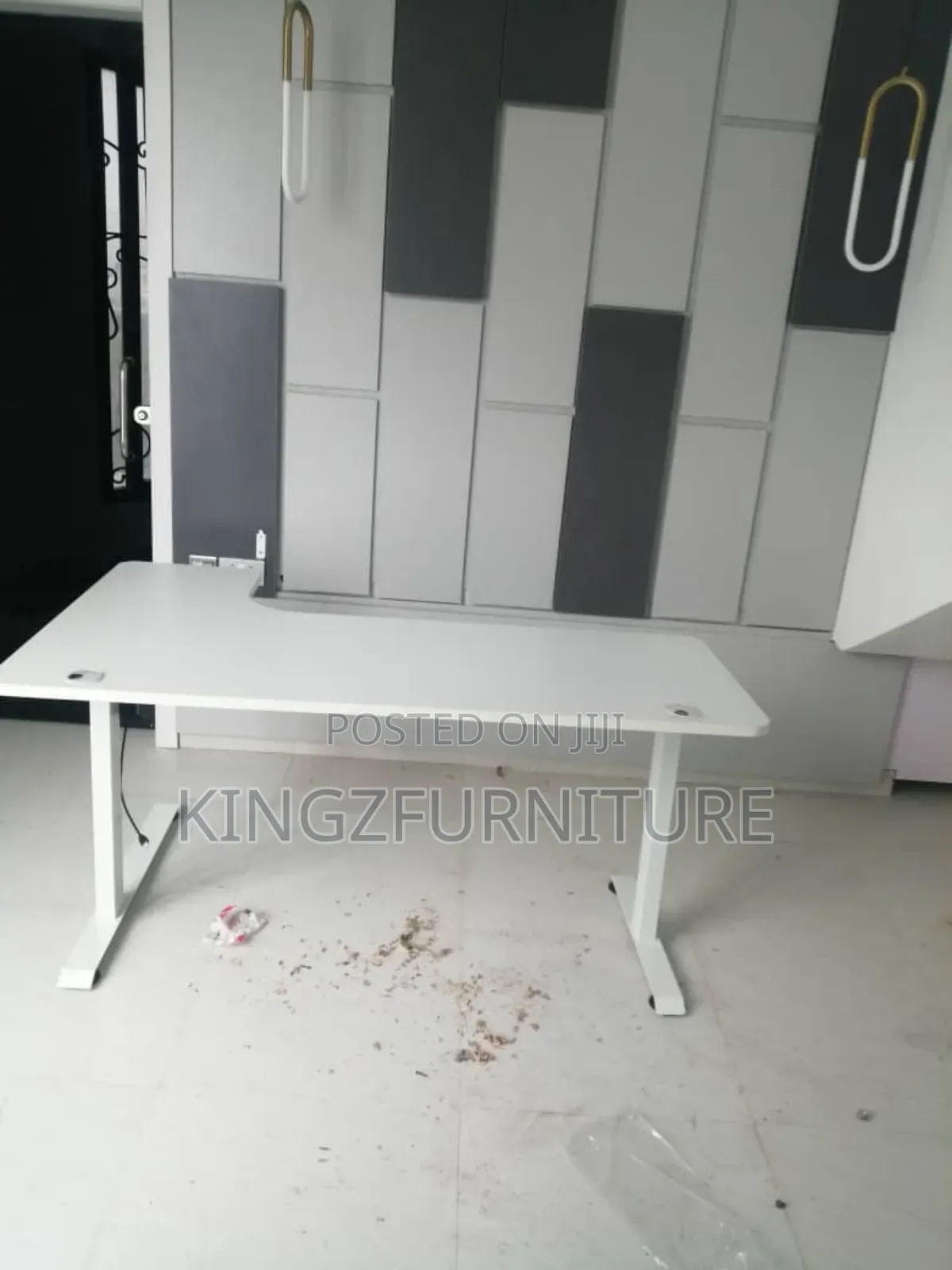 White, L-Shaped, Height-Adjustable Standing Desk