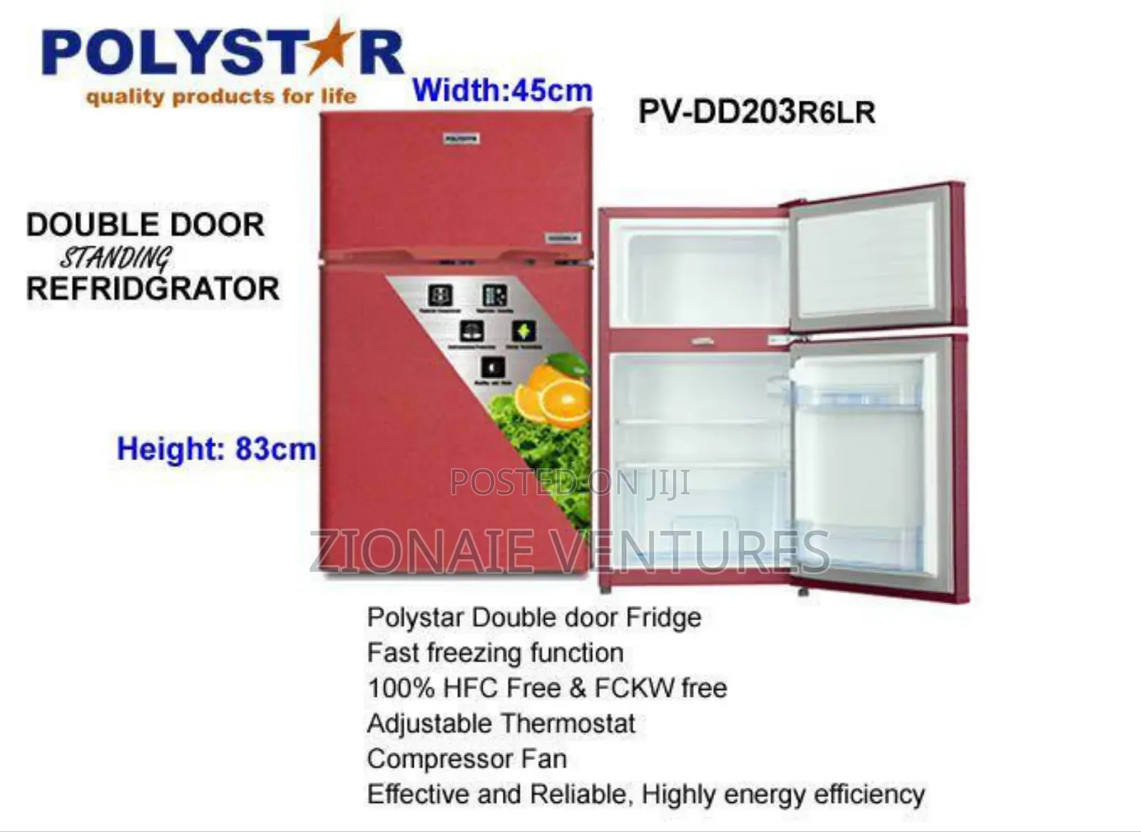 Polystar 90l Double Door Refrigerator | Pv-dd203r6lr