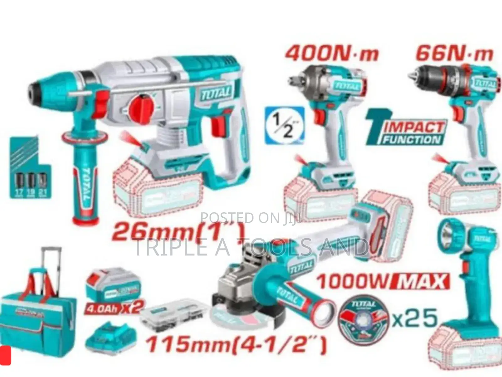 Total 5-in-1 Cordless Combo Kit – 20v Professional Power Tools Set