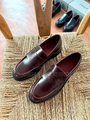 Emblem Cowhide Embossed Chunky Sole Loafers