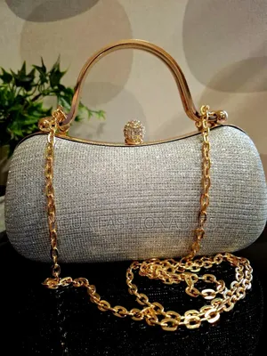 Stone Set Double Handle Clutch Purse ( Red and Silver Colors)