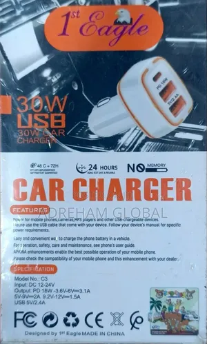 1st Eagle Car Phone Charger With Type C Port