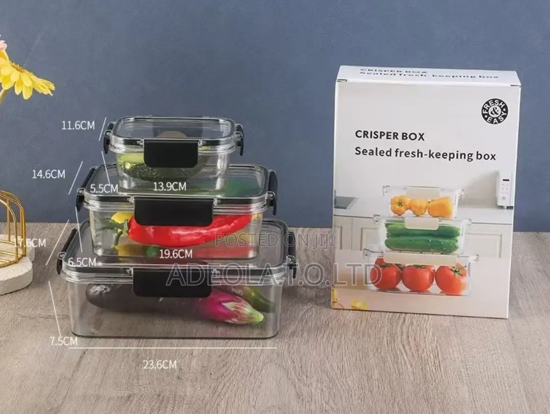 3pcs Set Rectangle Food Storage Box With Lock.