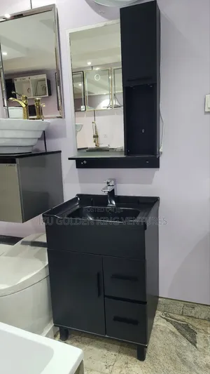 Maat Black Standing Cabinet With Mirror Shelf