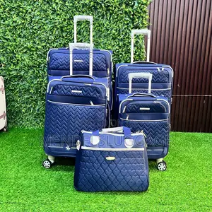 Title: 5-Piece Navy Blue Fabric Travel Luggage Set With Spinner