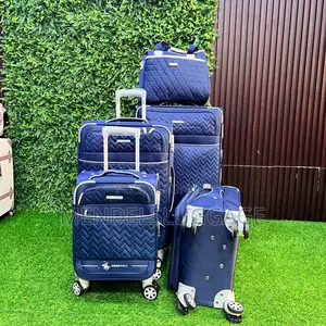 Title: 5-Piece Navy Blue Fabric Travel Luggage Set With Spinner
