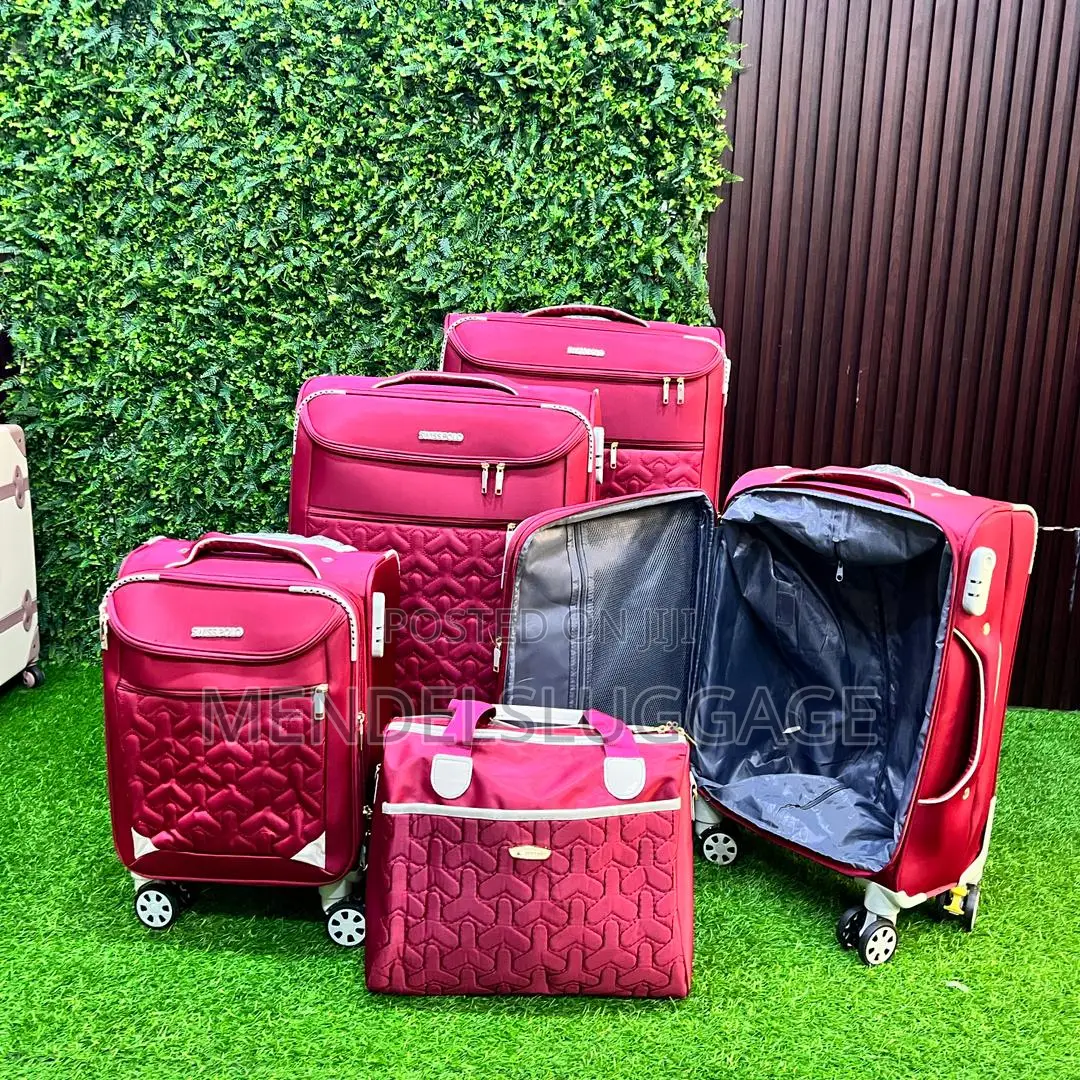 Title: 5-in-1 Navy Blue Soft Shell Suitcase Set