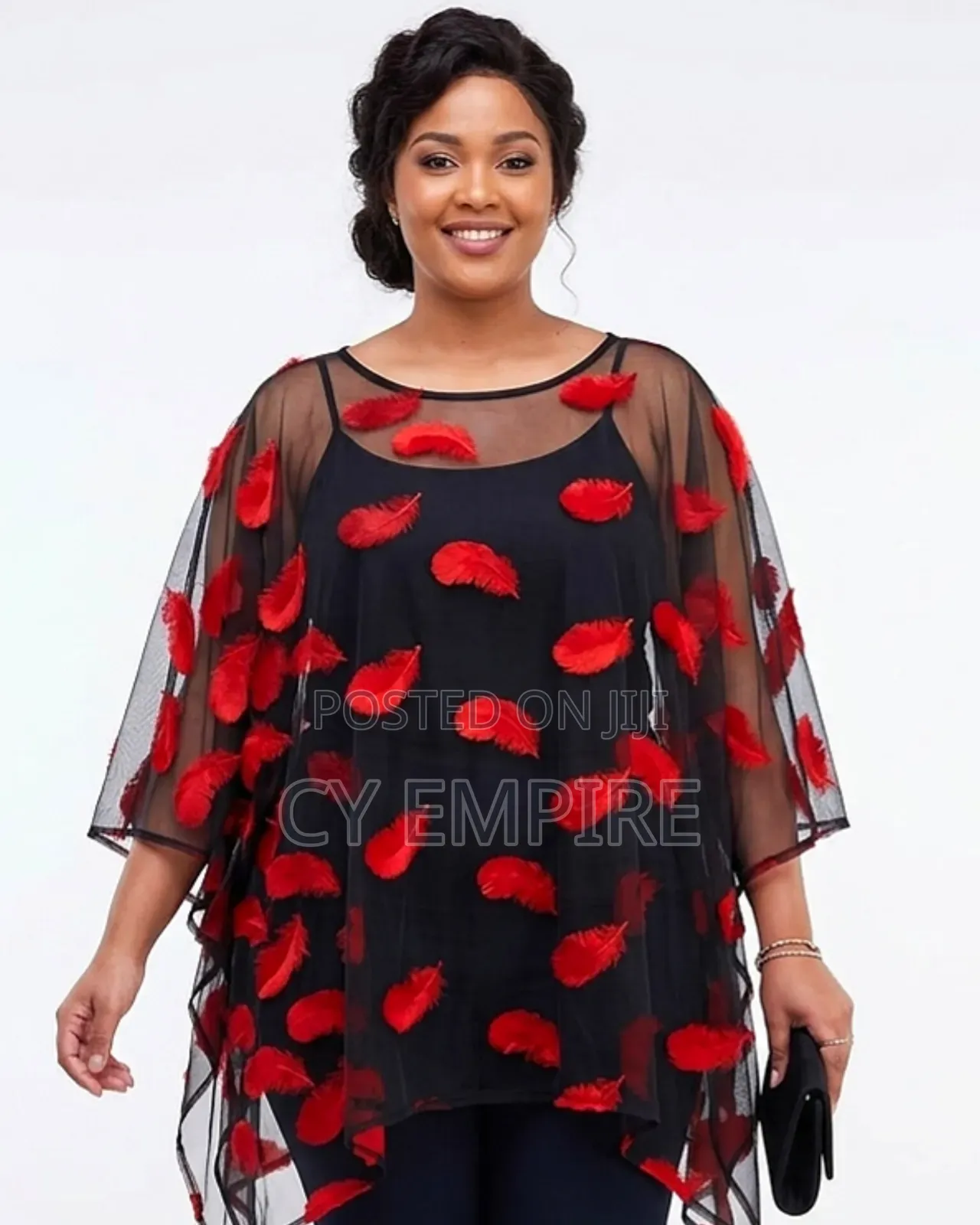 Black & Red Mesh Poncho Top