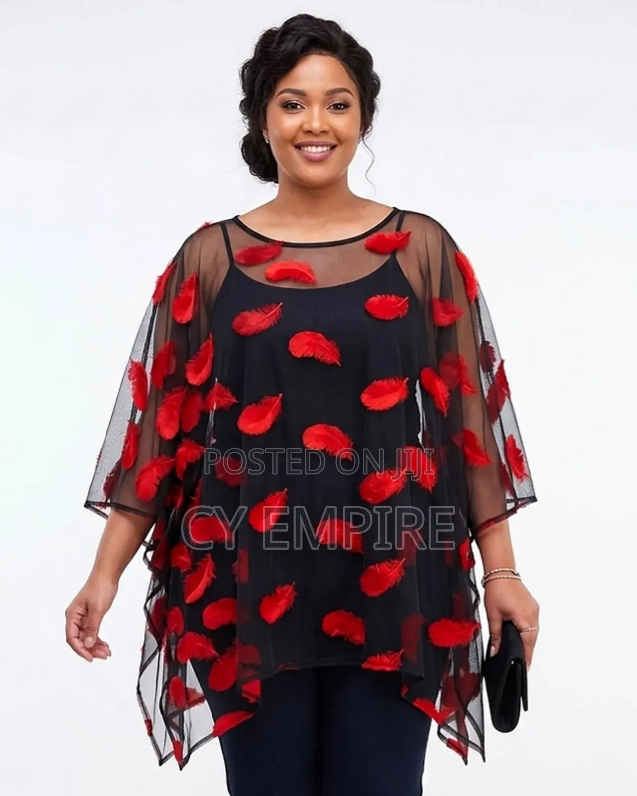 Black & Red Mesh Poncho Top