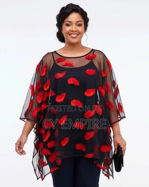 Black & Red Mesh Poncho Top