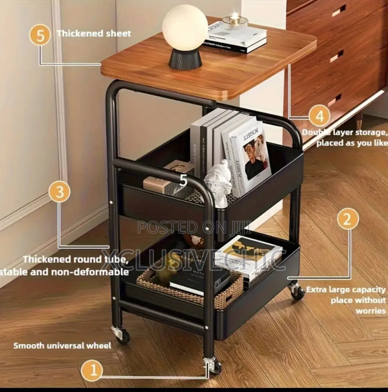 High Quality Multi-Tier Rolling Sofa Side Table With Storage Shelves